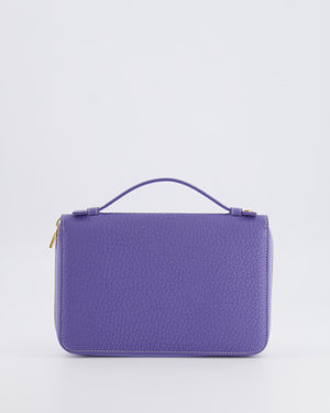 Loro Piana Purple Leather Top Handle Wallet with Gold LP Logo Zipper Detail
