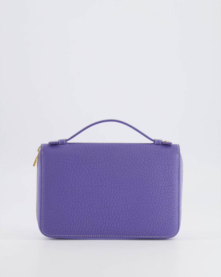 Loro Piana Purple Leather Top Handle Wallet with Gold LP Logo Zipper Detail