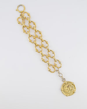 Chanel Vintage 2003 Gold Chain Link Bracelet with Round CC Logo Medallion