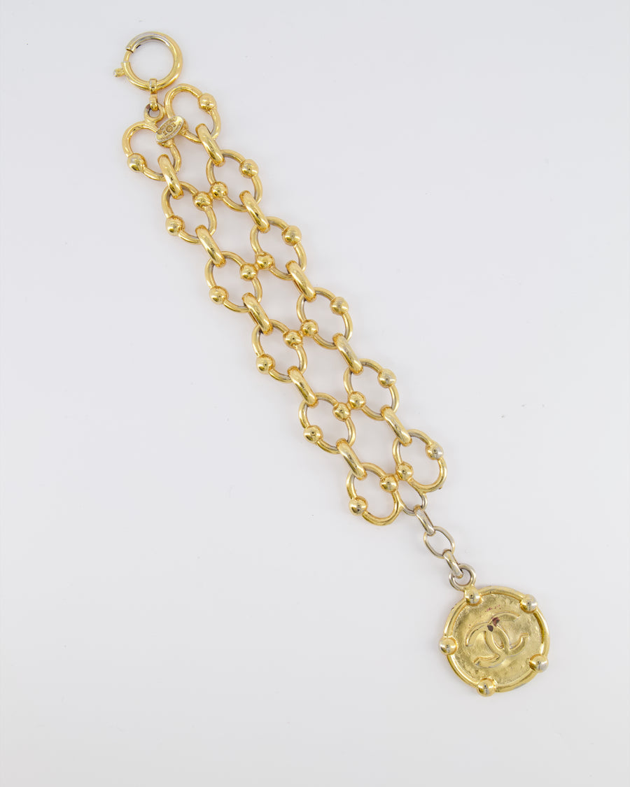 Chanel Vintage 2003 Gold Chain Link Bracelet with Round CC Logo Medallion