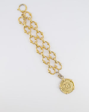 Chanel Vintage 2003 Gold Chain Link Bracelet with Round CC Logo Medallion