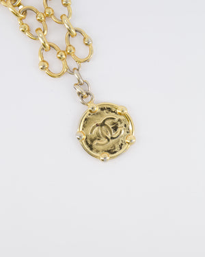 Chanel Vintage 2003 Gold Chain Link Bracelet with Round CC Logo Medallion