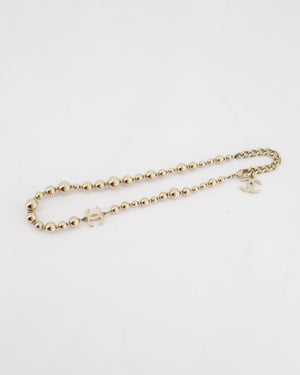 Chanel 21/S Gold Metal Beaded Necklace with CC Logo Details