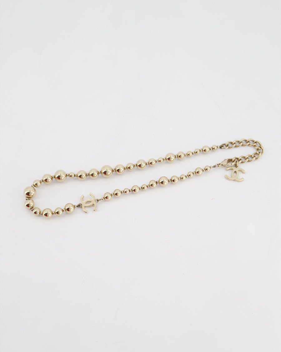 Chanel 21/S Gold Metal Beaded Necklace with CC Logo Details