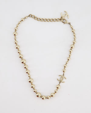 Chanel 21/S Gold Metal Beaded Necklace with CC Logo Details