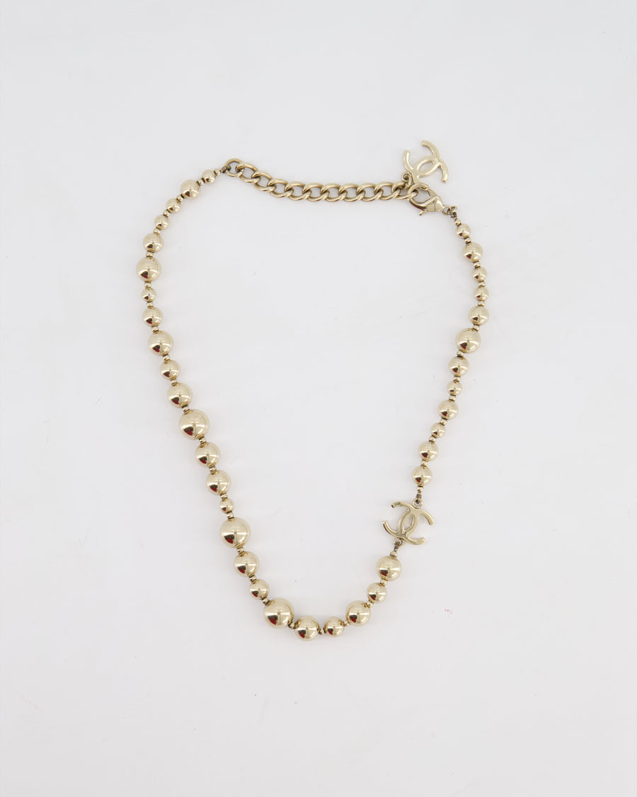 Chanel 21/S Gold Metal Beaded Necklace with CC Logo Details