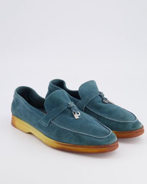 *FIRE PRICE* Loro Piana Petroleum Blue Suede Summer Charms Walk Loafers Size EU 38