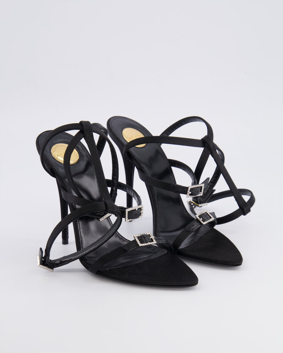 Saint Laurent Black Satin Nuit 110 Crêpe Heeled Sandals with Crystals Size EU 37 RRP £1,030