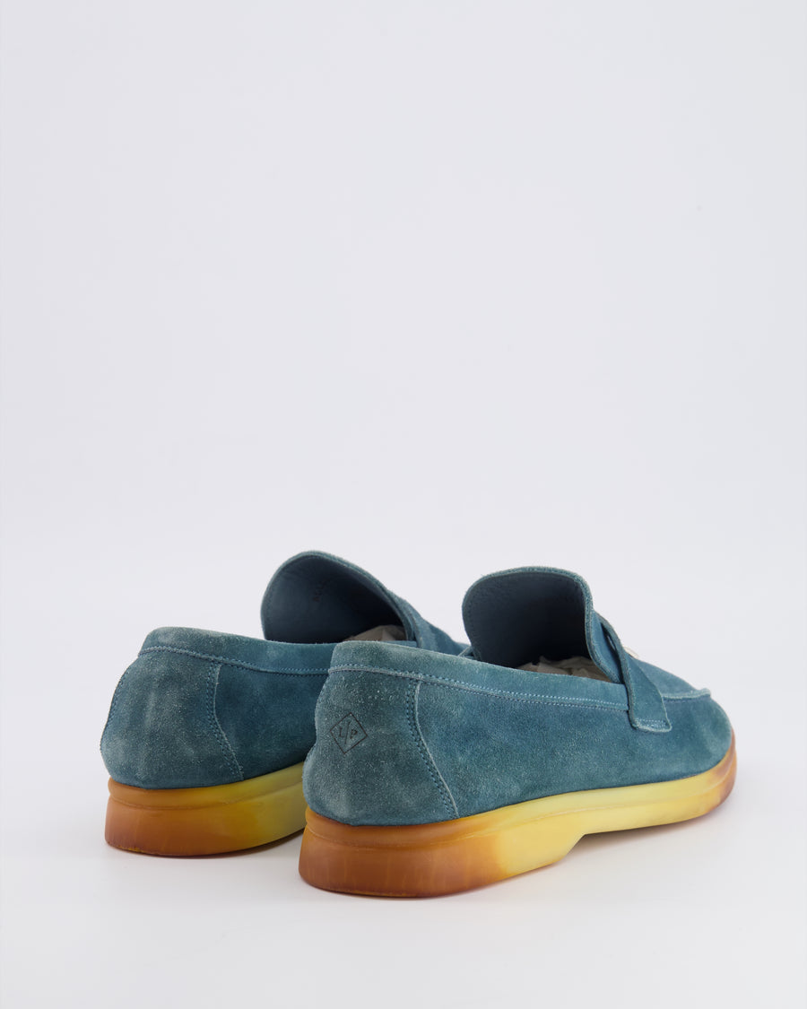 *FIRE PRICE* Loro Piana Petroleum Blue Suede Summer Charms Walk Loafers Size EU 38