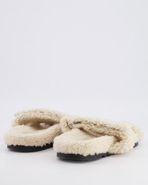 Hermès Cream Teddy Shearling Chypre Sandals Size 38.5