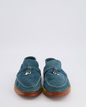 *FIRE PRICE* Loro Piana Petroleum Blue Suede Summer Charms Walk Loafers Size EU 38