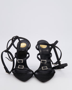 Saint Laurent Black Satin Nuit 110 Crêpe Heeled Sandals with Crystals Size EU 37 RRP £1,030