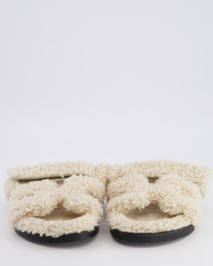 Hermès Cream Teddy Shearling Chypre Sandals Size 38.5