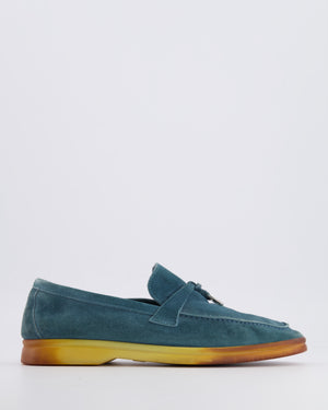 *FIRE PRICE* Loro Piana Petroleum Blue Suede Summer Charms Walk Loafers Size EU 38