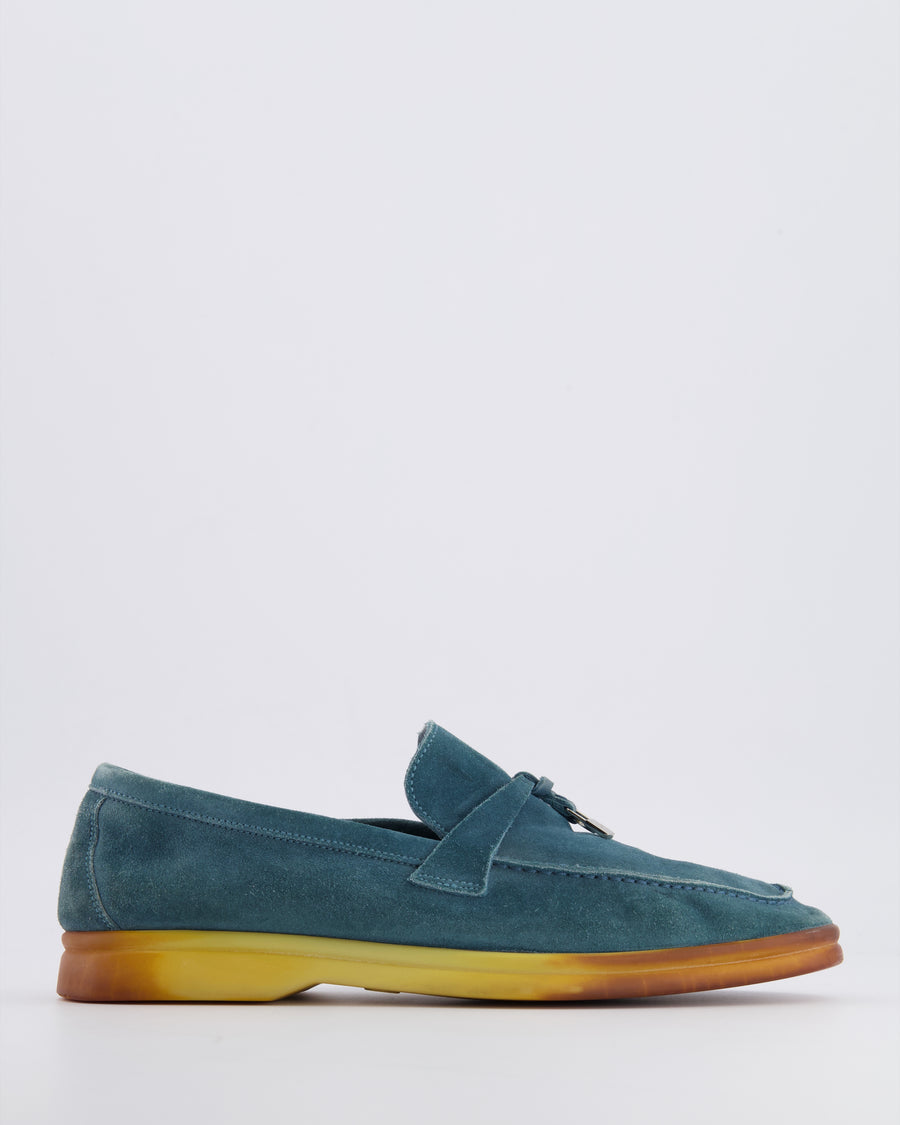 *FIRE PRICE* Loro Piana Petroleum Blue Suede Summer Charms Walk Loafers Size EU 38