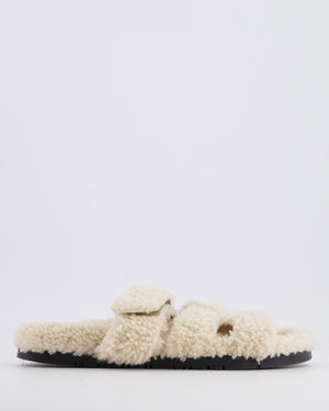 Hermès Cream Teddy Shearling Chypre Sandals Size 38.5