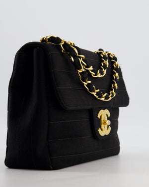 *FIRE PRICE* Chanel Vintage Black Jersey Jumbo Rectangular Single Flap Bag with 24K Gold Hardware