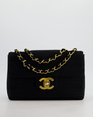 *FIRE PRICE* Chanel Vintage Black Jersey Jumbo Rectangular Single Flap Bag with 24K Gold Hardware