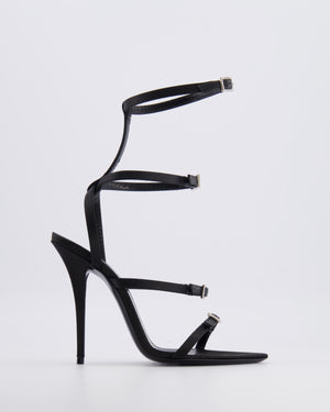 Saint Laurent Black Satin Nuit 110 Crêpe Heeled Sandals with Crystals Size EU 37 RRP £1,030