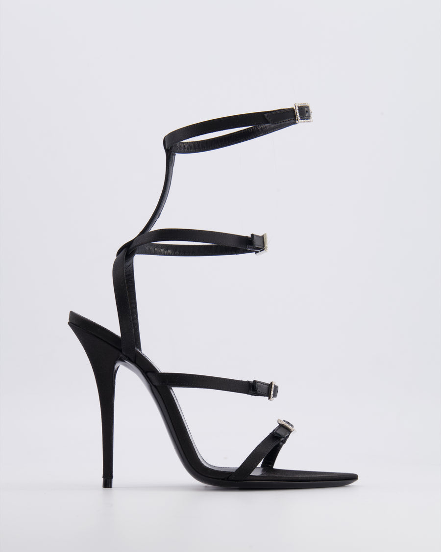Saint Laurent Black Satin Nuit 110 Crêpe Heeled Sandals with Crystals Size EU 37 RRP £1,030