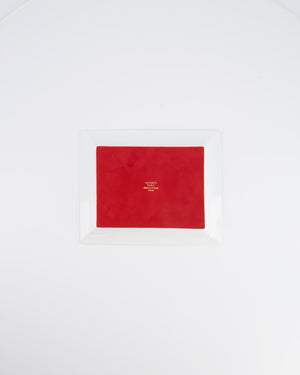 Hermès White Porcelain Heart Printed Tea Time Change Tray in Pomme D'Amour with Horse and Figurines Print with Gold Border Detail RRP £740