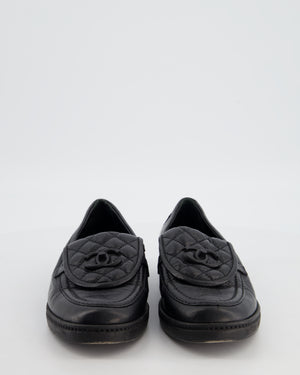 Chanel Black Quilted Leather Loafers in Aged Calfskin Leather with Black CC Logo Size EU 38.5