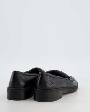 Chanel Black Quilted Leather Loafers in Aged Calfskin Leather with Black CC Logo Size EU 38.5