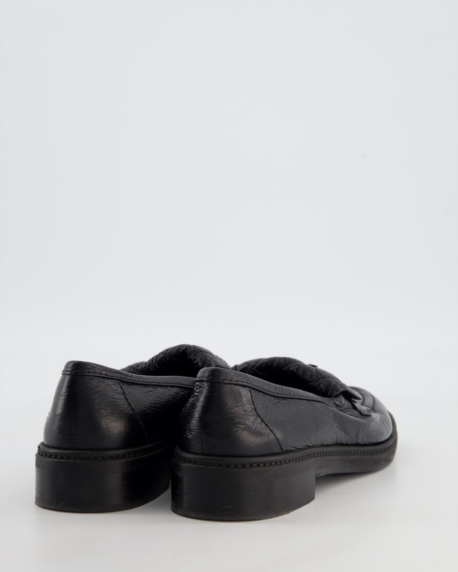 Chanel Black Quilted Leather Loafers in Aged Calfskin Leather with Black CC Logo Size EU 38.5
