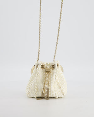 Jimmy Choo Ivory Satin Micro Bon Bon Pouch Bag with Champagne Gold Hardware and Cross-Body Strap  RRP £1,295