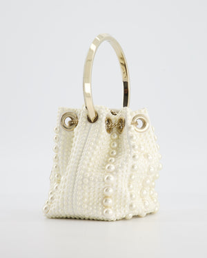 Jimmy Choo Ivory Satin Micro Bon Bon Pouch Bag with Champagne Gold Hardware and Cross-Body Strap  RRP £1,295
