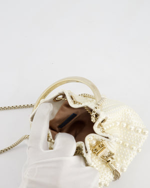 Jimmy Choo Ivory Satin Micro Bon Bon Pouch Bag with Champagne Gold Hardware and Cross-Body Strap  RRP £1,295