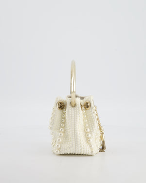 Jimmy Choo Ivory Satin Micro Bon Bon Pouch Bag with Champagne Gold Hardware and Cross-Body Strap  RRP £1,295