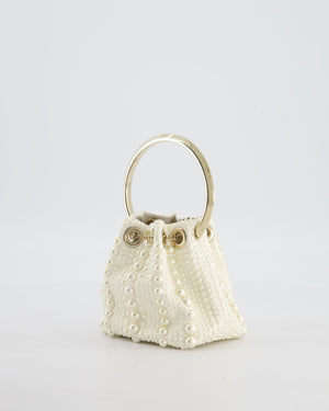 Jimmy Choo Ivory Satin Micro Bon Bon Pouch Bag with Champagne Gold Hardware and Cross-Body Strap  RRP £1,295