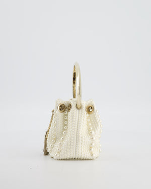 Jimmy Choo Ivory Satin Micro Bon Bon Pouch Bag with Champagne Gold Hardware and Cross-Body Strap  RRP £1,295