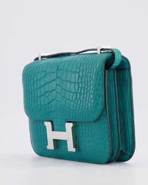 Hermès Constance III 18 Bag in Matte Alligator Mississippiensis Bleu Paon with Palladium Hardware