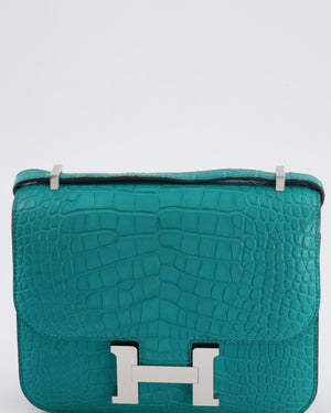 Hermès Constance III 18 Bag in Matte Alligator Mississippiensis Bleu Paon with Palladium Hardware