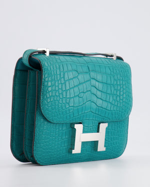 Hermès Constance III 18 Bag in Matte Alligator Mississippiensis Bleu Paon with Palladium Hardware