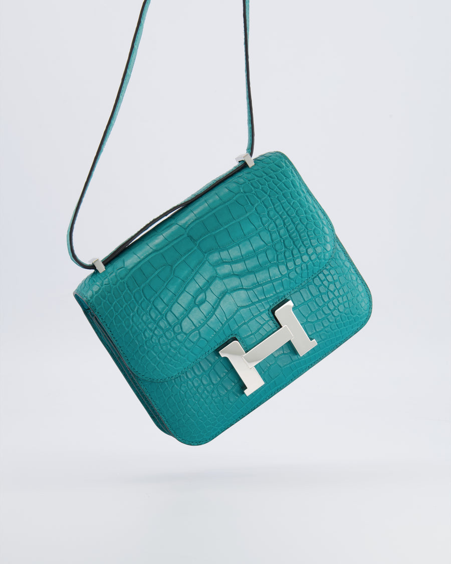 Hermès Constance III 18 Bag in Matte Alligator Mississippiensis Bleu Paon with Palladium Hardware