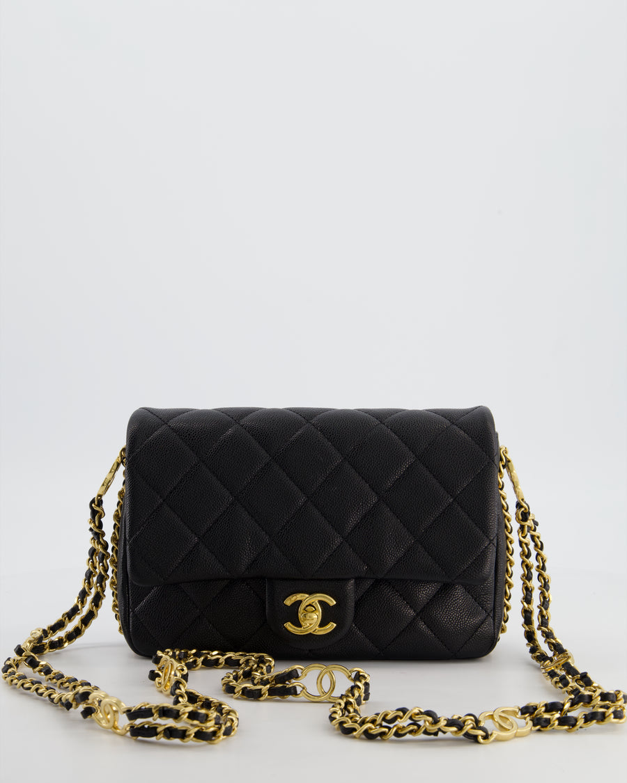 Chanel Mini Flap Bag in Black Caviar Leather with Gold Hardware