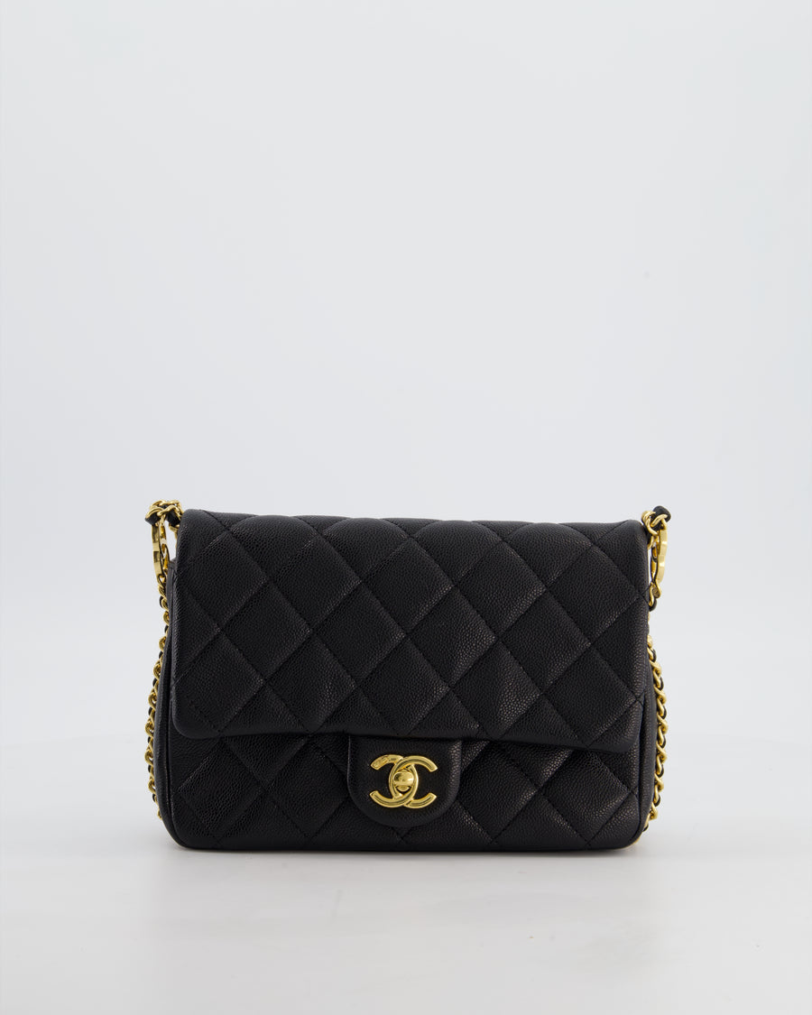 Chanel Mini Flap Bag in Black Caviar Leather with Gold Hardware