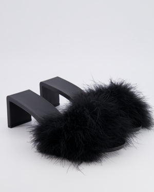 Balenciaga Black Mono Feather Embellished Heeled Mules with Logo Detail Size EU 37