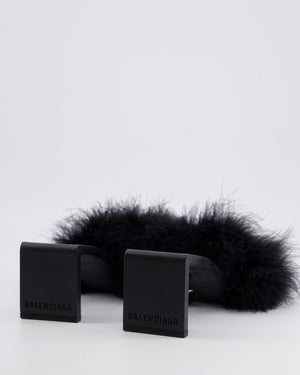 Balenciaga Black Mono Feather Embellished Heeled Mules with Logo Detail Size EU 37