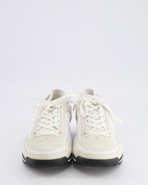 Chanel Cream Suede and Leather Trainers with Black Soles and Gold Metallic Logo Details Size EU 38.5