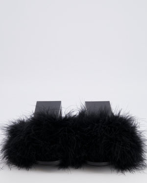 Balenciaga Black Mono Feather Embellished Heeled Mules with Logo Detail Size EU 37