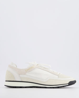 Chanel Cream Suede and Leather Trainers with Black Soles and Gold Metallic Logo Details Size EU 38.5