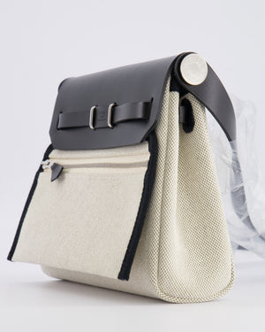 *NEW RELEASE & RARE* Hermès Herbag Zip 20 Bag in Ecru & Vert Amande Viking Toile H Canvas & Noir Vache Hunter Leather with Palladium Hardware