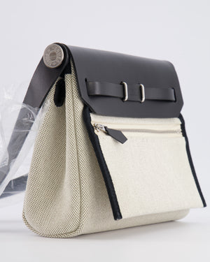 *NEW RELEASE & RARE* Hermès Herbag Zip 20 Bag in Ecru & Vert Amande Viking Toile H Canvas & Noir Vache Hunter Leather with Palladium Hardware