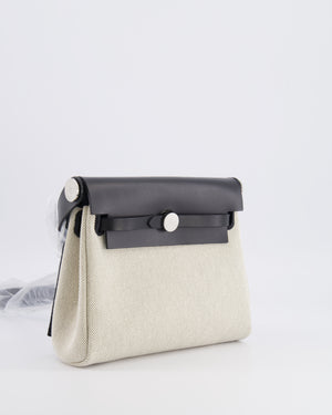 *NEW RELEASE & RARE* Hermès Herbag Zip 20 Bag in Ecru & Vert Amande Viking Toile H Canvas & Noir Vache Hunter Leather with Palladium Hardware