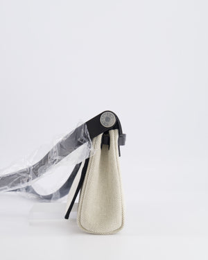 *NEW RELEASE & RARE* Hermès Herbag Zip 20 Bag in Ecru & Vert Amande Viking Toile H Canvas & Noir Vache Hunter Leather with Palladium Hardware