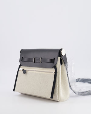 *NEW RELEASE & RARE* Hermès Herbag Zip 20 Bag in Ecru & Vert Amande Viking Toile H Canvas & Noir Vache Hunter Leather with Palladium Hardware